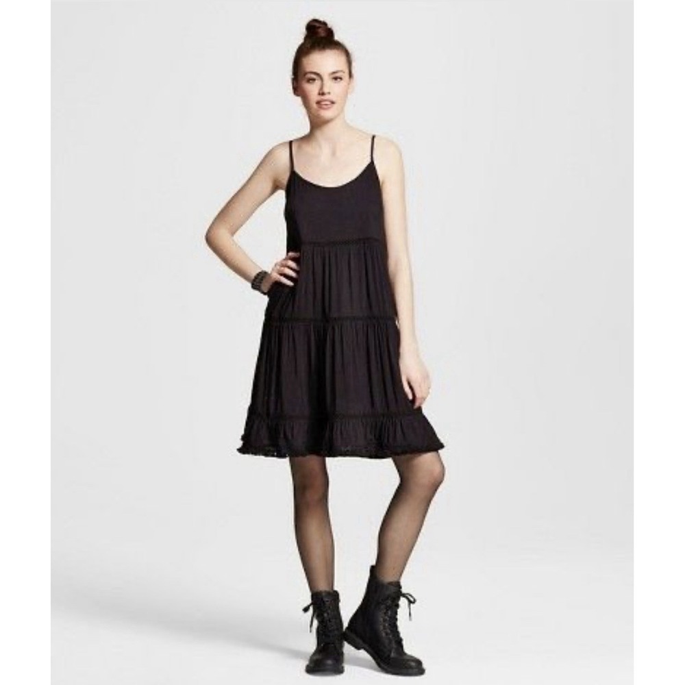 Tiered Camisole Mini Dress Size M Black Whimsigoth 90s Soft Grunge Indie Sleaze